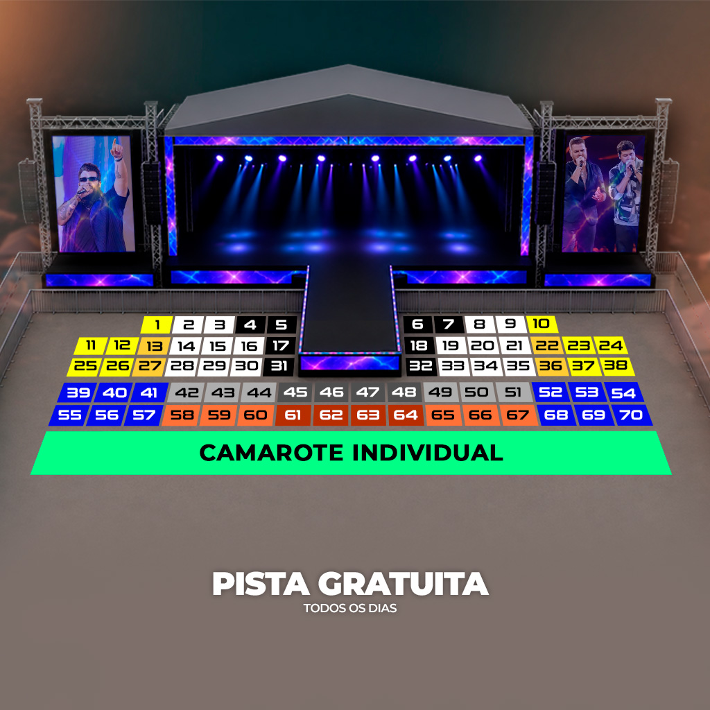 Mapa dos camarotes individuais da Expoiza 2026